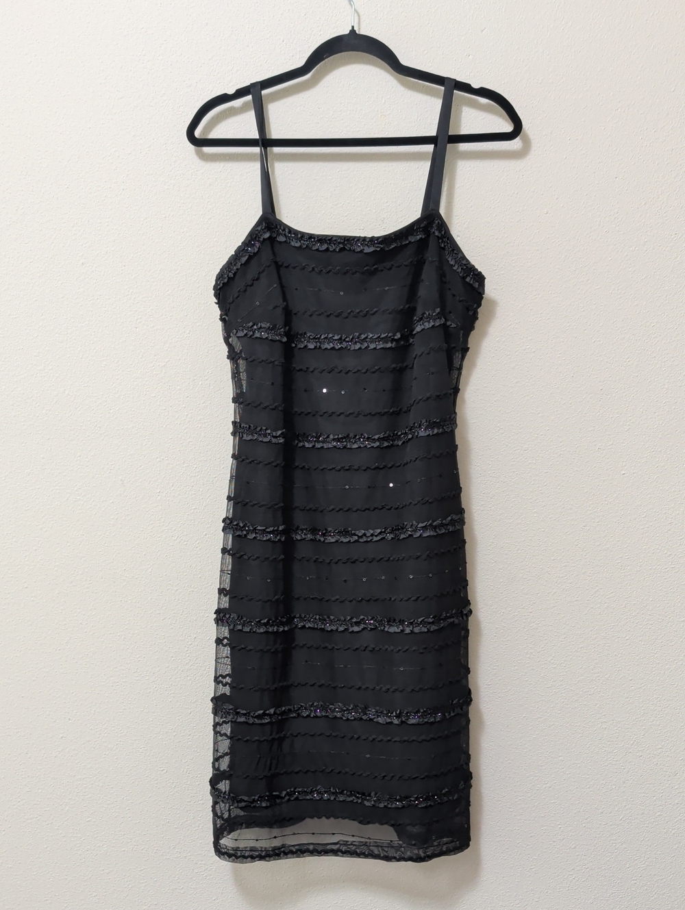 Black Sequin Strappy Mini Slip Dress
